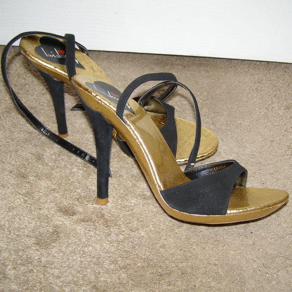New In Box Sexy Suede Black & Gold Luichiny Heels size 8 - Picture 12 of 15
